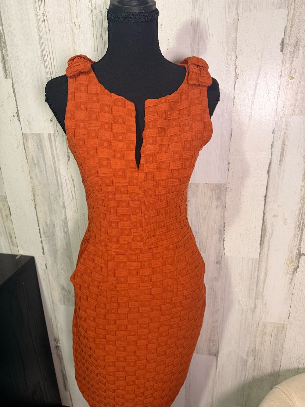 Stunning textured sheath Burnt Orange dress by Tabitha Anthropologie size 0 - Picture 6 of 13